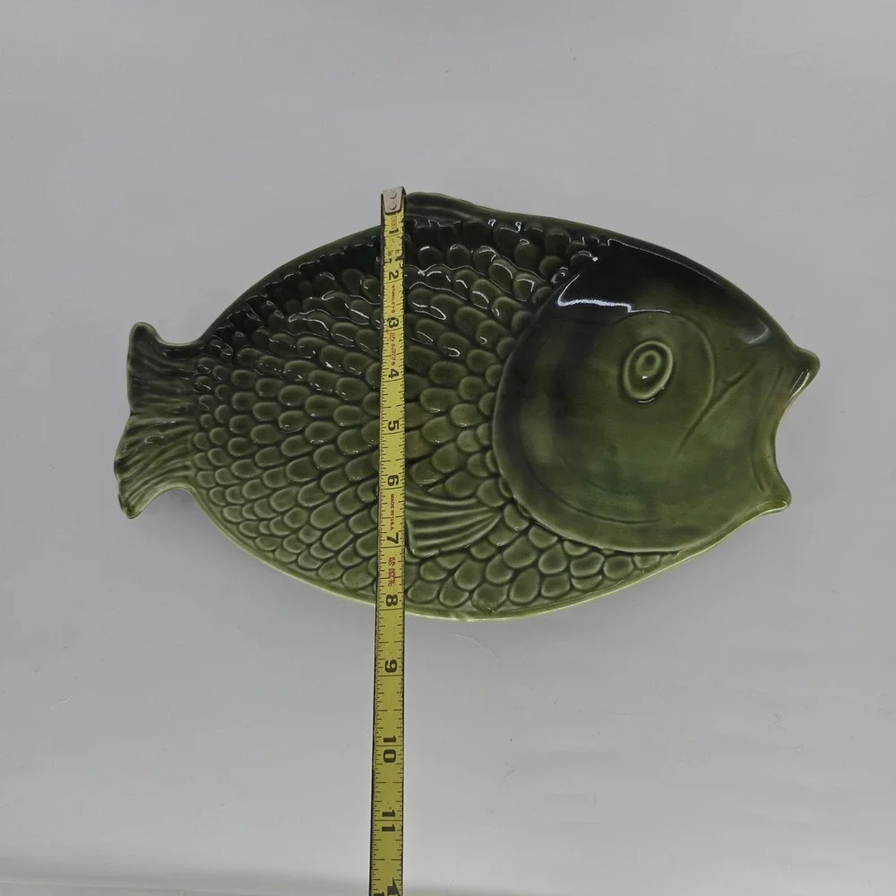 Vintage SylvaC Fish Platter Olive Green Ceramic Serving Dish Retro Coastal Decor